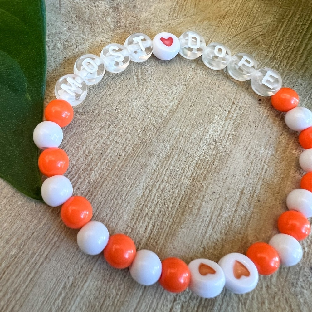 Mac Miller Inspired Most Dope Beaded Bracelet | Round Orange And White Beads |